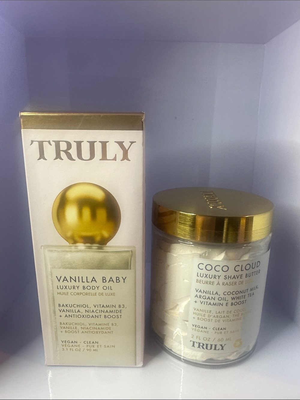 TRULY Vanilla Baby Body Oil & Coco Cloud Shave Butter - White, Gold
